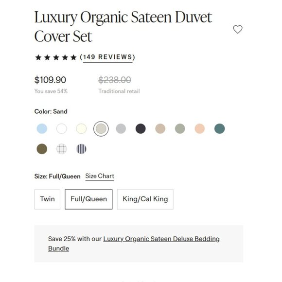NWT QUINCE Luxury Organic Sateen Duvet Cover Shams Sand Full/Queen SOLD OUT Q21 - Picture 2 of 9